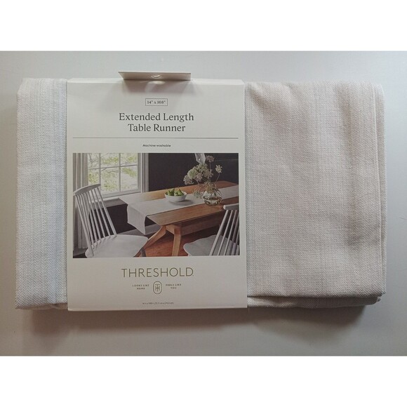 108" x 14" Extended Length Cotton Table Runner Offwhite - Threshold, NEW - Picture 1 of 4